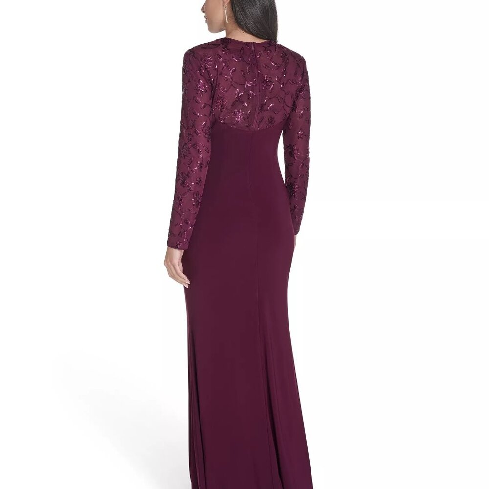 Jessica Howard Petite Raglan Sleeve Gown Burgundy - Picture 2 of 6